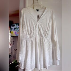 Torrid White Eyelet Long Sleeve Babydoll Blouse, Size 0 (12)